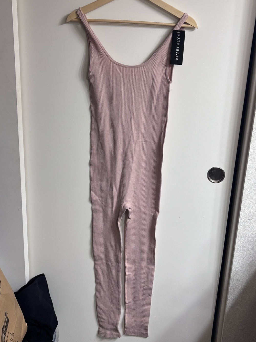 NWT Kimberly C Ribbed Scoop Neck One Piece Jumpsuit Bodysuit Mauve Pink Small